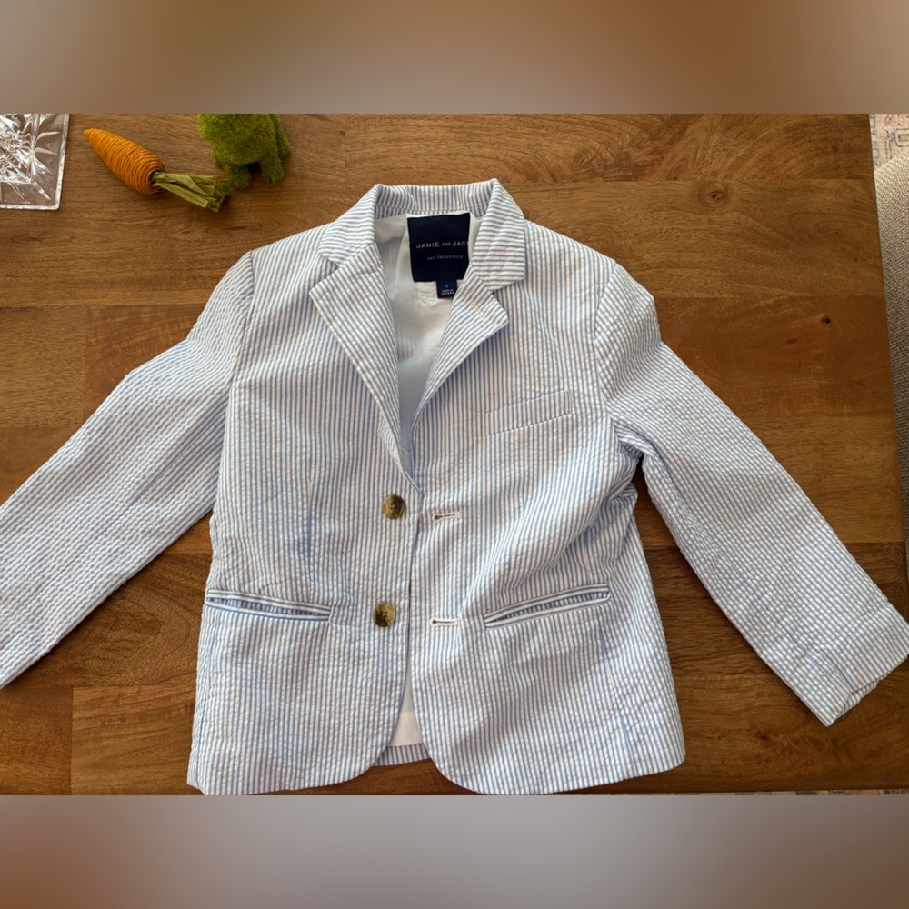 Janie and Jack Light Blue and White Striped Seersucker Blazer
